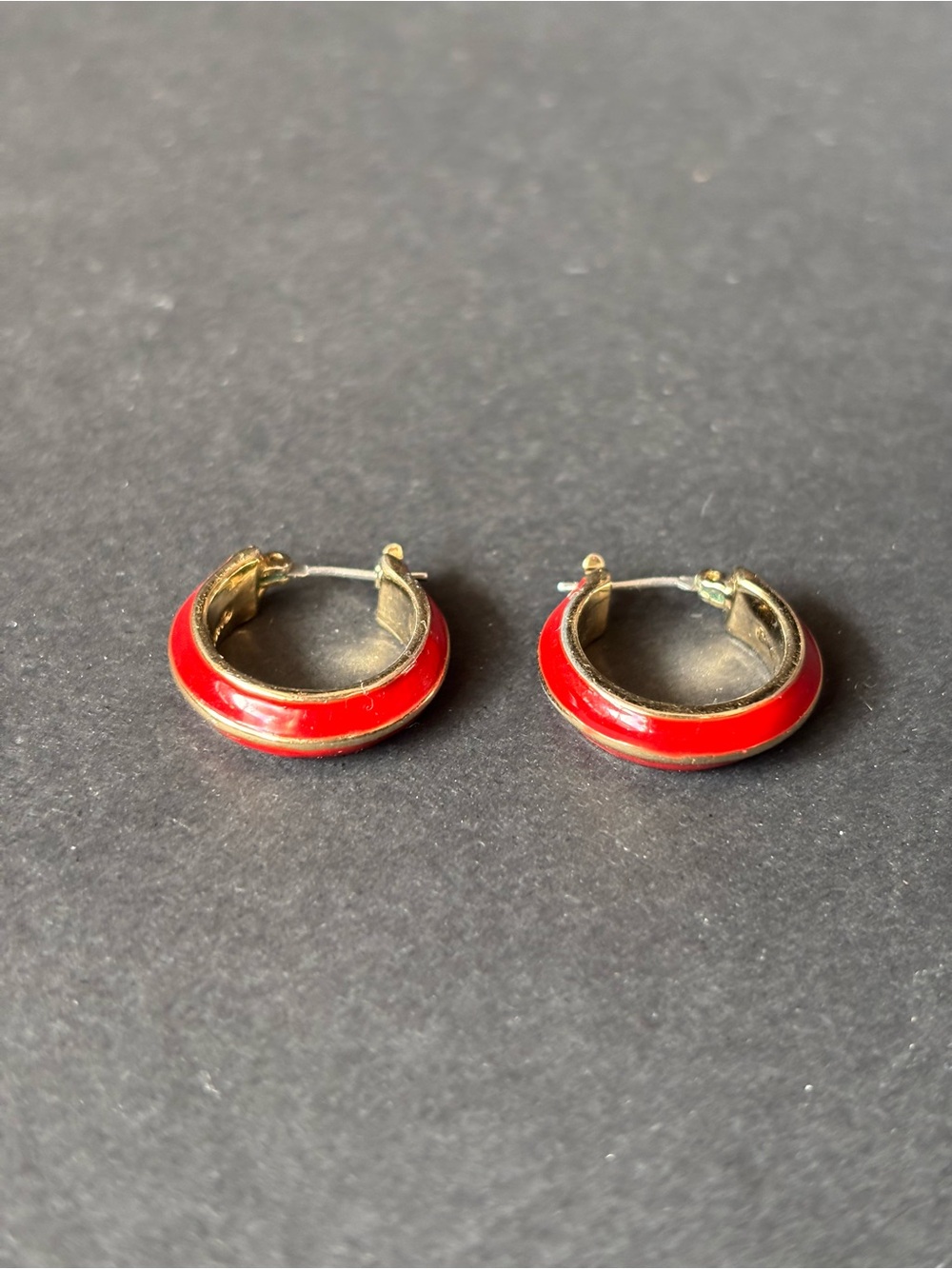 Vintage Monet Gold-Tone Red Enamel Hoop Earrings Small Hoops